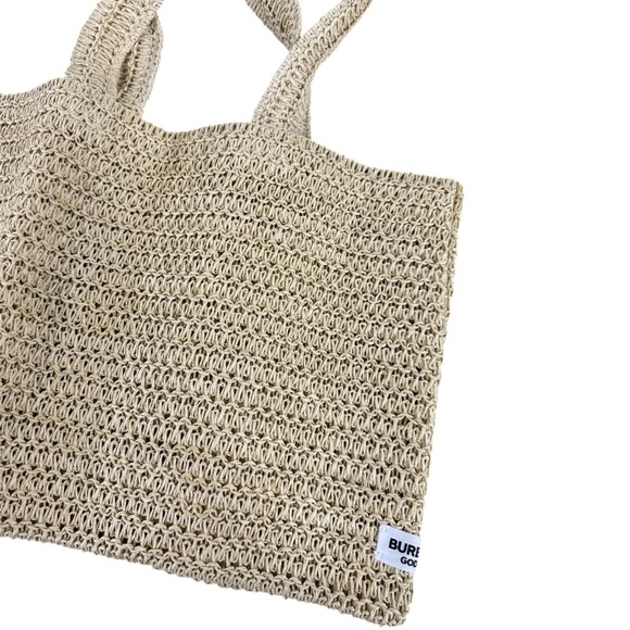 Burberry Goddess Woven Raffia Straw Tote Bag Tan Boho - Picture 7 of 7
